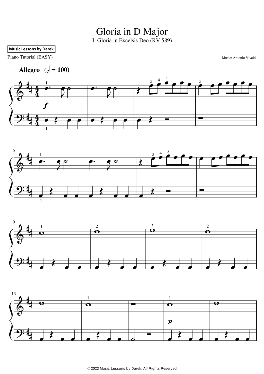 Gloria in D Major (EASY PIANO) I. Gloria in Excelsis Deo (RV 589) [Antonio Vivaldi] (arr. Darek)