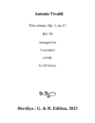 Trio sonata Op.1, no.11 RV 79 (Arrangement for 3 recorders (AAB)) (arr. Gil Garty)