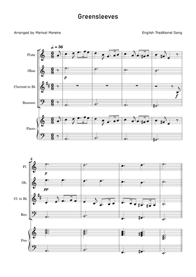 GreenSleeves - Woodwind Quartet and Piano acompaniment (arr. Marival Moreira)