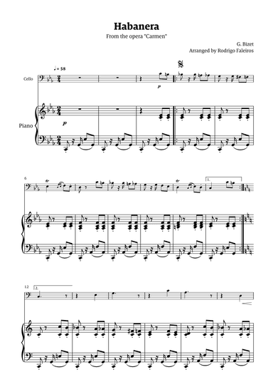Habanera (for solo cello w/ piano accompaniment) (arr. Rodrigo Faleiros)