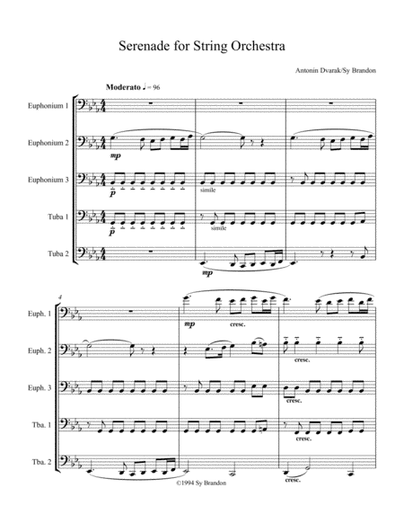 Serenade for String Orchestra Movement 1 for Three Euphoniums and Two Tubas (arr. Sy Brandon)