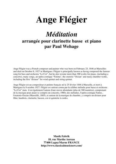 Ange Flégier: Méditation for bass clarinet and piano (arr. Paul Wehage)