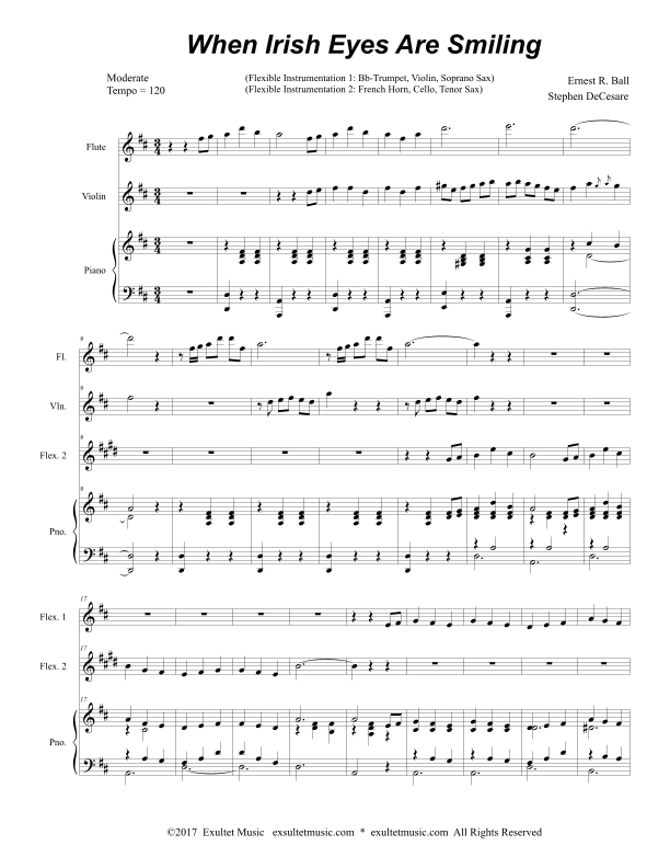 When Irish Eyes Are Smiling (for Flexible Instrumentation and Piano) (arr. Stephen DeCesare)