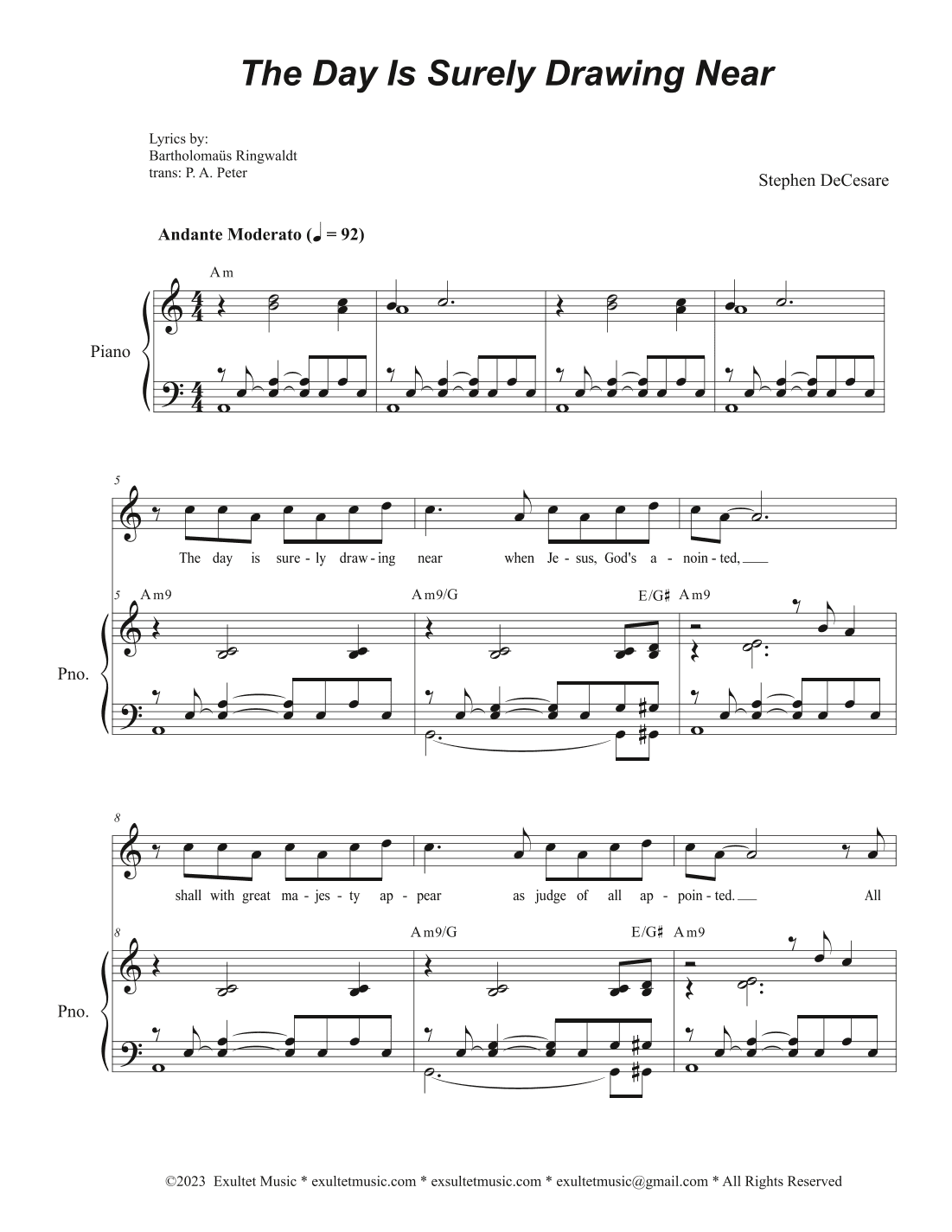 The Day Is Surely Drawing Near (Unison choir)