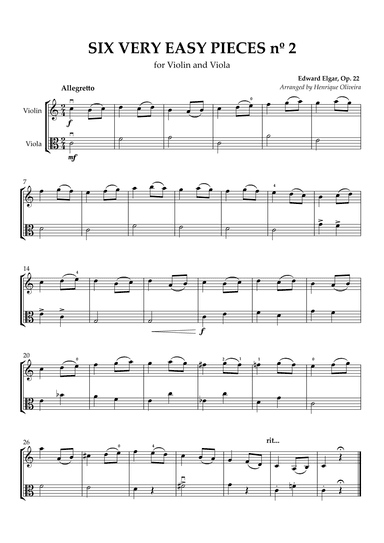 Six Very Easy Pieces nº 2 (Allegretto) - Violin and Viola (arr. Henrique Oliveira)