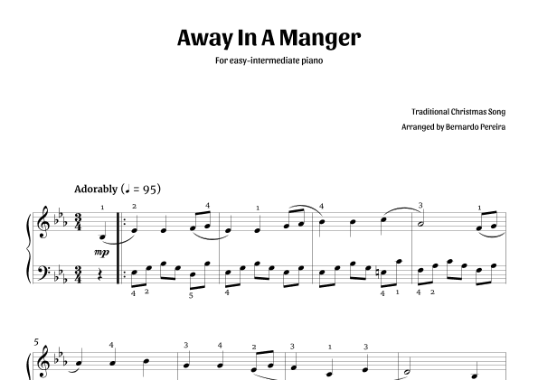 Away In A Manger (easy-intermediate piano – E? major) (arr. Bernardo Pereira)