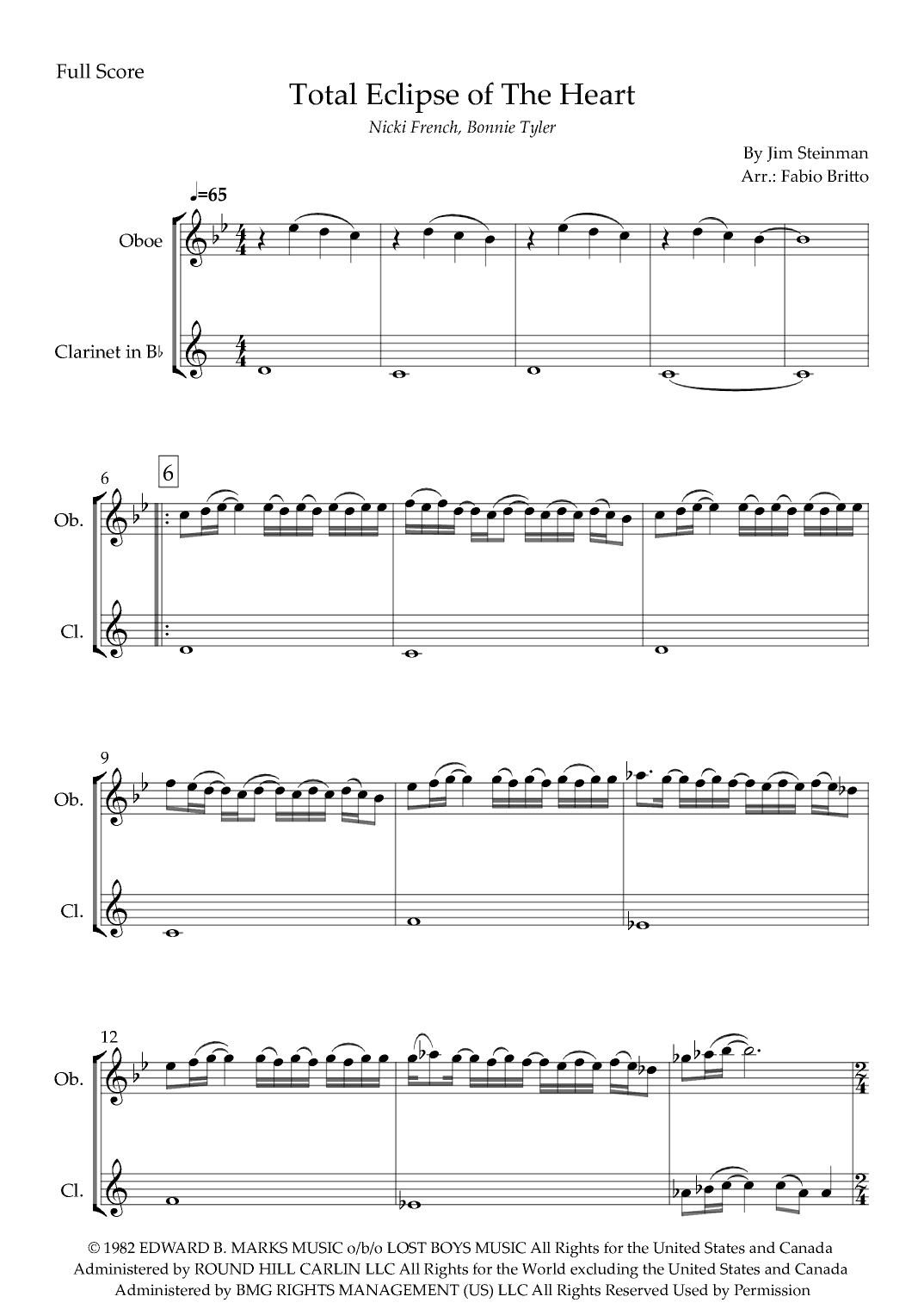Total Eclipse Of The Heart (arr. Fabio Britto)