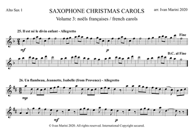 SAXOPHONE CHRISTMAS CAROLS vol. 3 - 13 world famous French Carols for Sax Quartet (SATB or AATB) (arr. Ivan Marini)