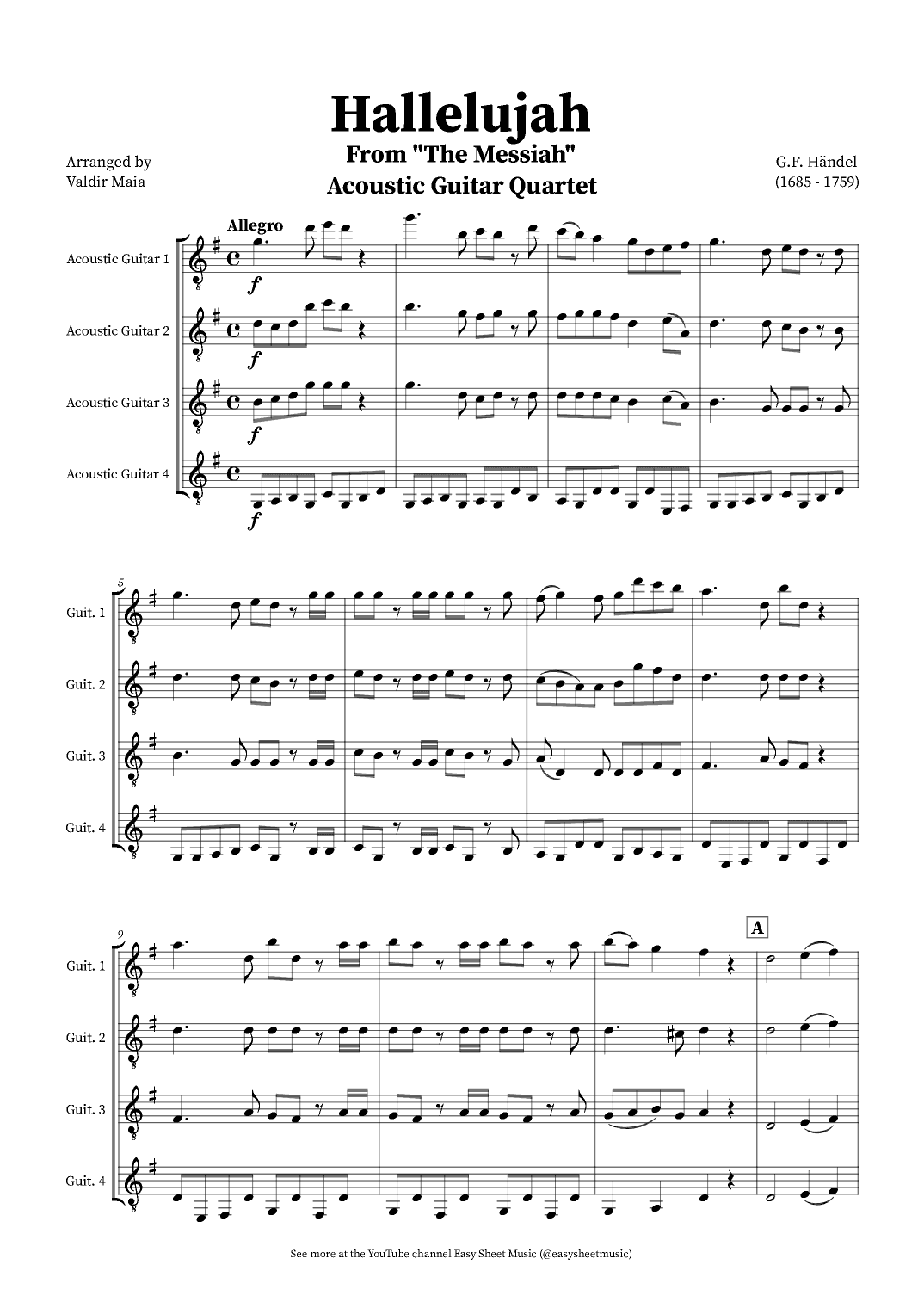 Hallelujah Chorus from Messiah - Acoustic Guitar Quartet (arr. Valdir Maia)