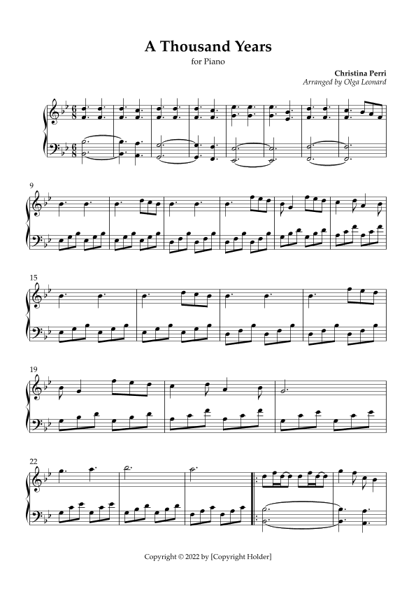A Thousand Years (arr. Olga Leonard)