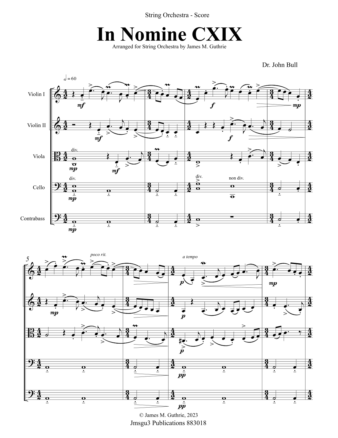 Bull: In Nomine CXIX for String Orchestra (arr. James M. Guthrie)