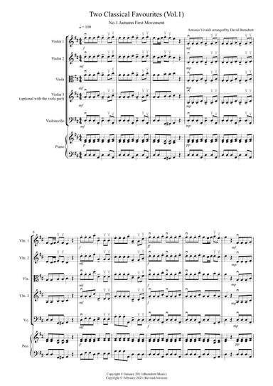 2 Classical Favourites for String Quartet (volume one) (arr. David Burndrett)