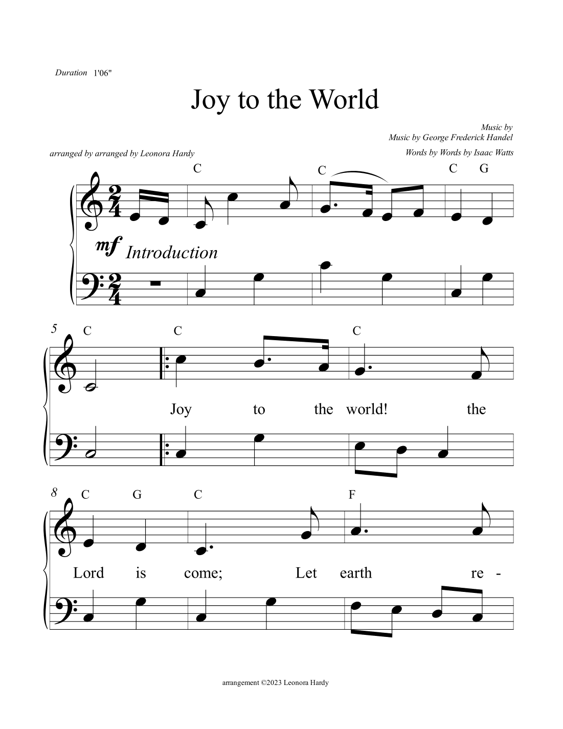 Joy To the World (Beginner) (arr. Leonora Hardy)