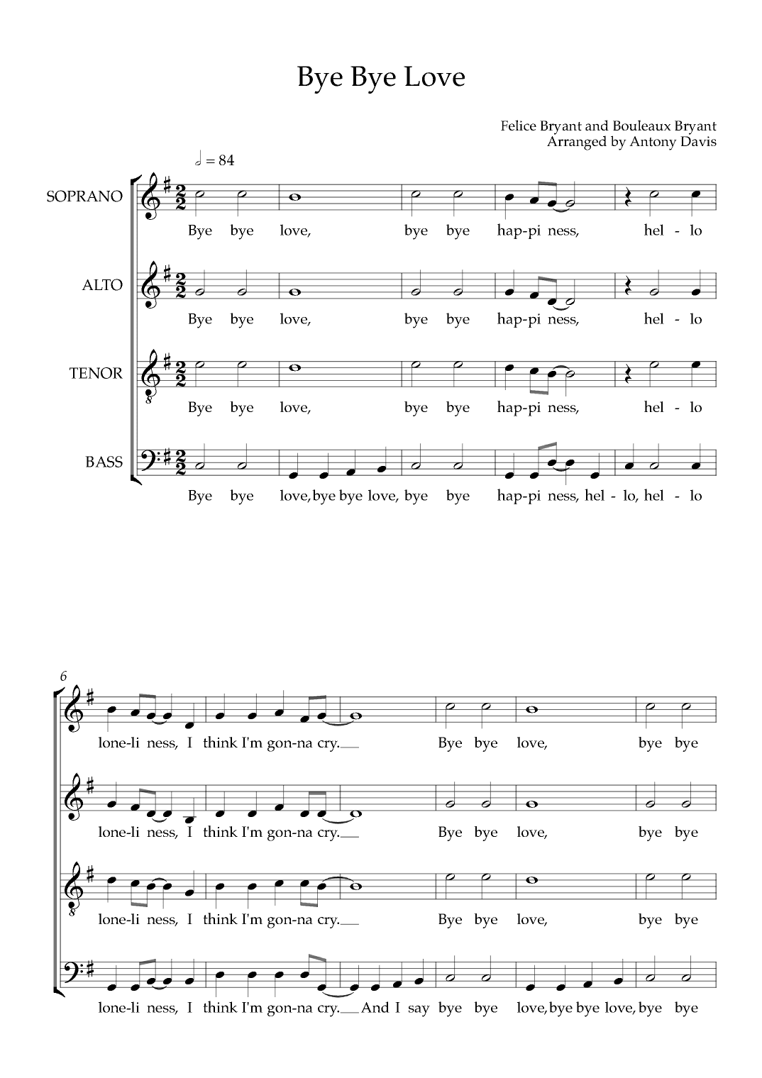 Bye Bye Love (arr. Antony Davis)