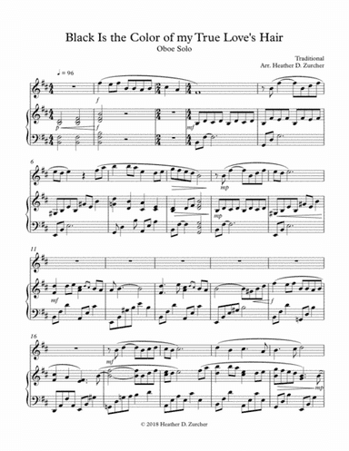 Black is the Color of my True Love's Hair - Oboe Solo (arr. Heather D. Zurcher)