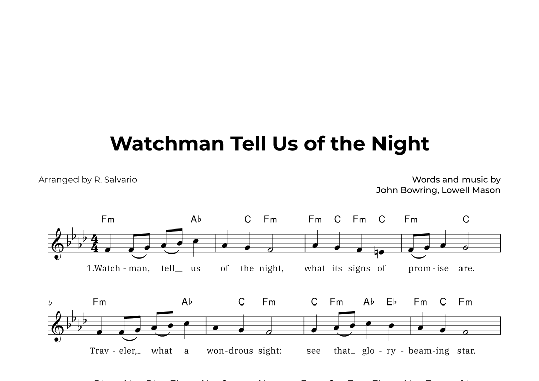 Watchman Tell Us of the Night (Key of F Minor) (arr. R. Salvario)