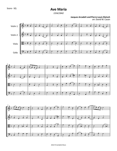 Ave Maria (Arcadelt/Dietsch) STRING QUARTET (arr. David W. Cason)