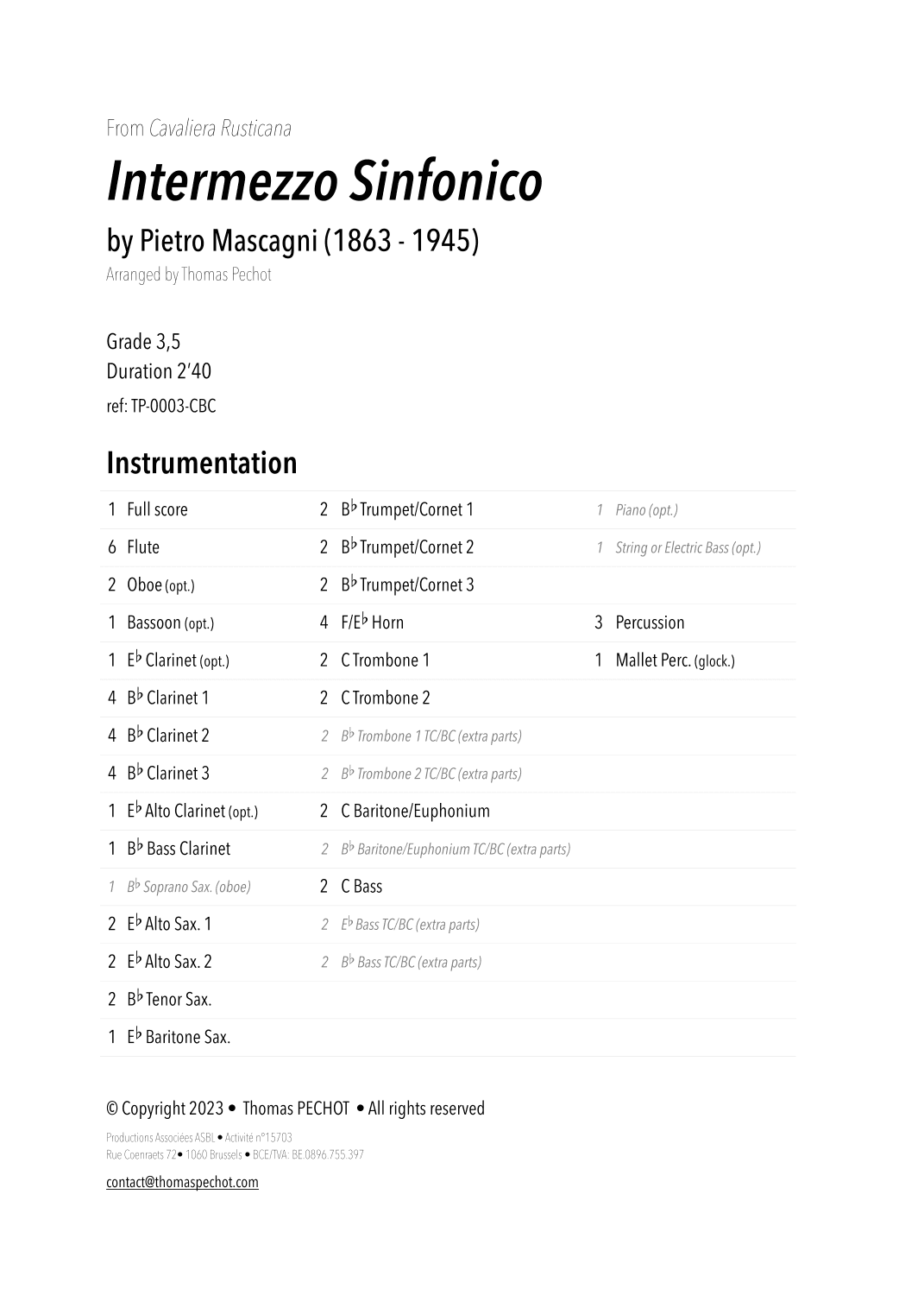 Intermezzo Sinfonico (arr. Thomas PECHOT)