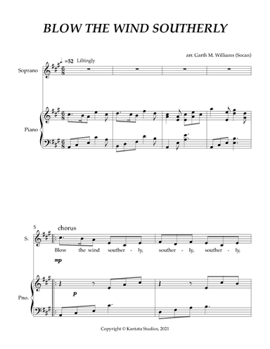 BLOW THE WIND SOUTHERLY FOR SOPRANO VOICE AND PIANO (arr. Garth Williams)