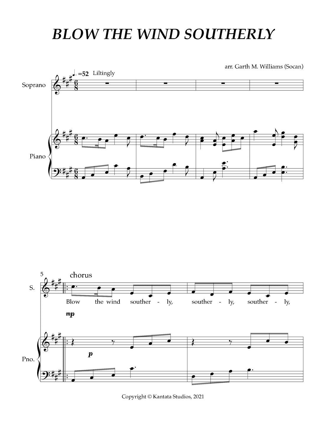 BLOW THE WIND SOUTHERLY FOR SOPRANO VOICE AND PIANO (arr. Garth Williams)