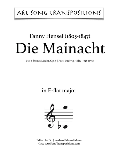 HENSEL: Die Mainacht, Op. 9 no. 6 (transposed to E-flat major) (arr. ArtSongTranspositions.com)