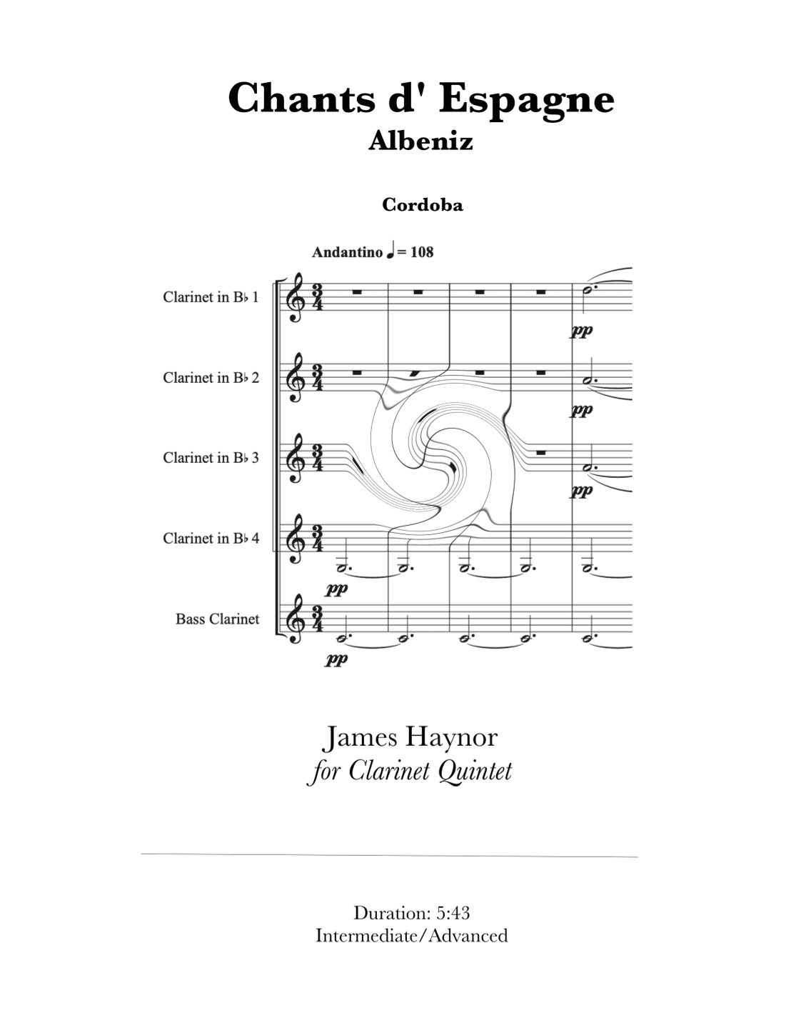 Chants D' Espagne - Cordoba for Clarinet Quintet (arr. James Haynor)