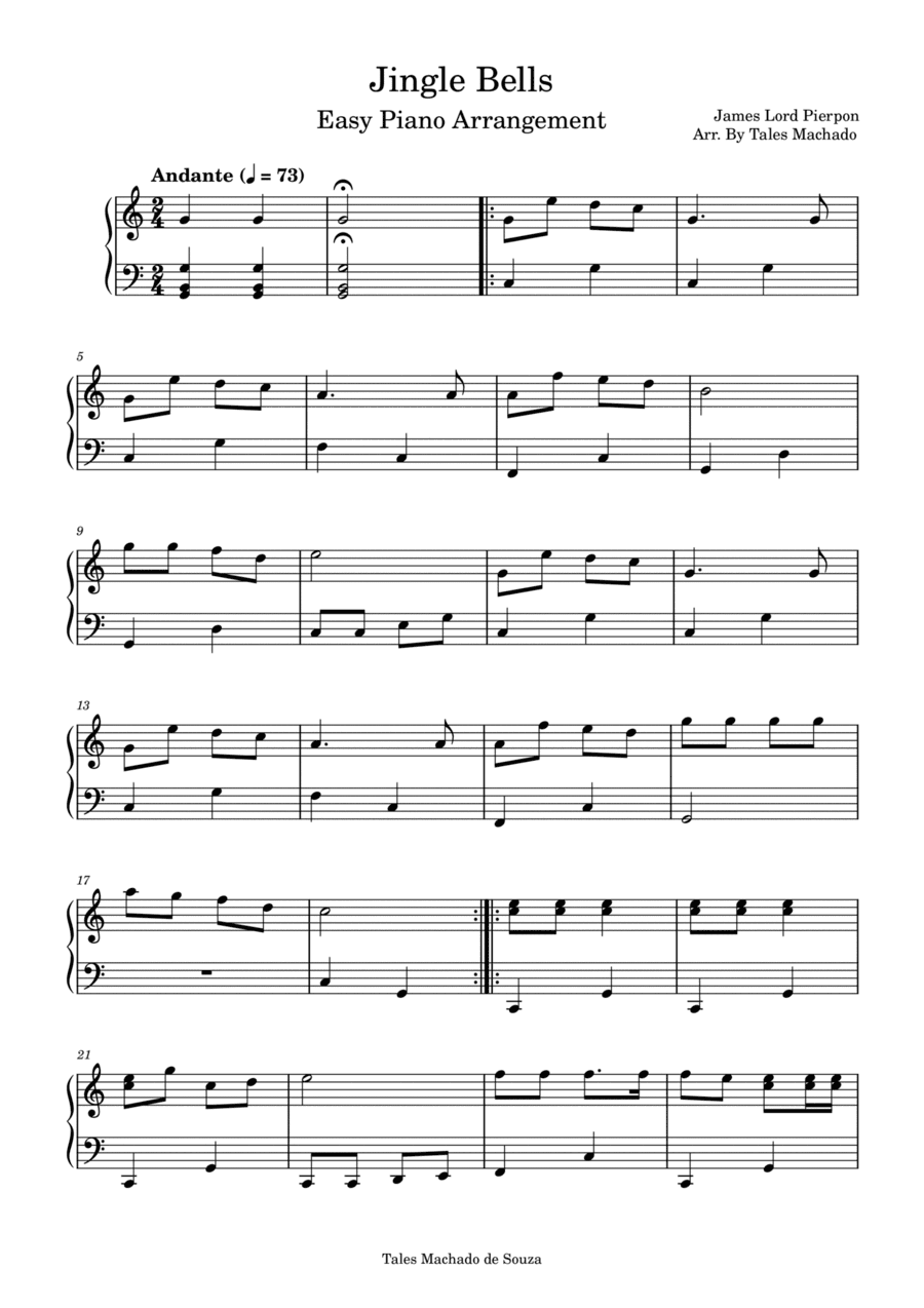 Jingle Bells - Easy Piano Arrangement (arr. Tales Machado)