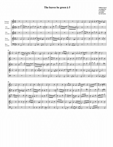 The leaves be green (arrangement for 5 recorders) (arr. Gil Garty)