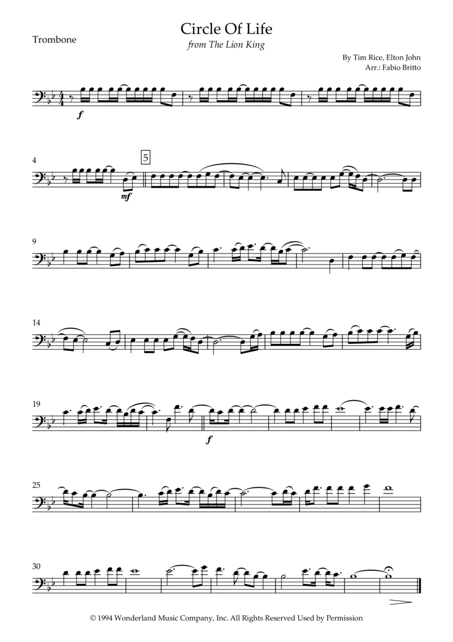 Circle Of Life (arr. Fabio Britto)