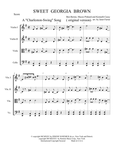Sweet Georgia Brown  (string quartet version) (arr. Published by Janet Farrar)