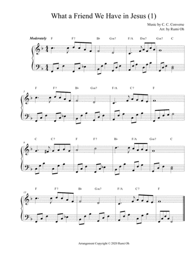 [What a Friend We Have in Jesus] Favorite hymns arrangements with 3 levels of difficulties for begin (arr. Rumi Oh)