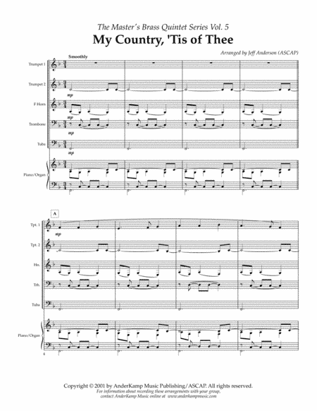 My Country 'Tis Of Thee for Brass Quintet (arr. Jeff D. Anderson)