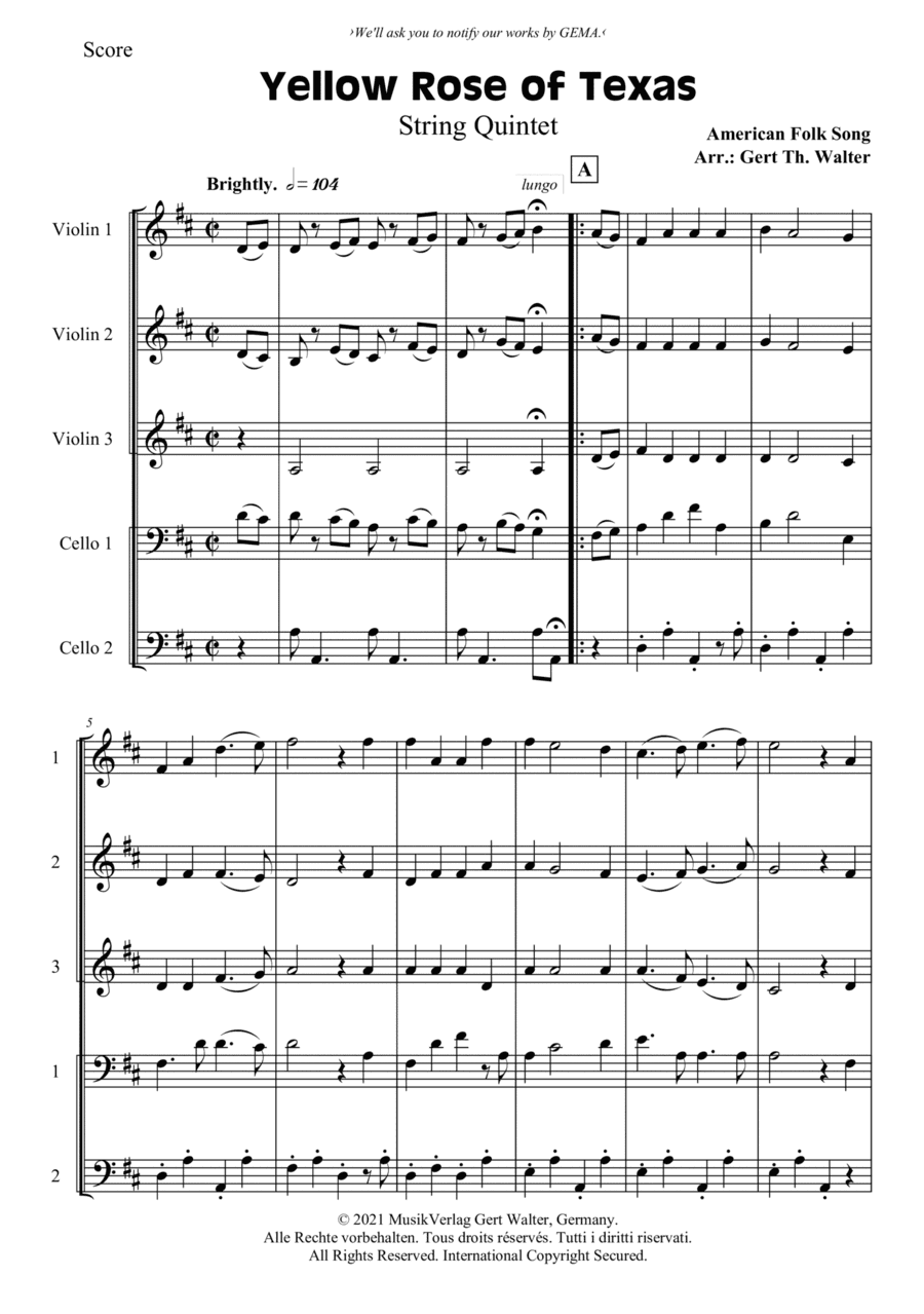 Yellow Rose of Texas (arr. Gert Th. Walter)