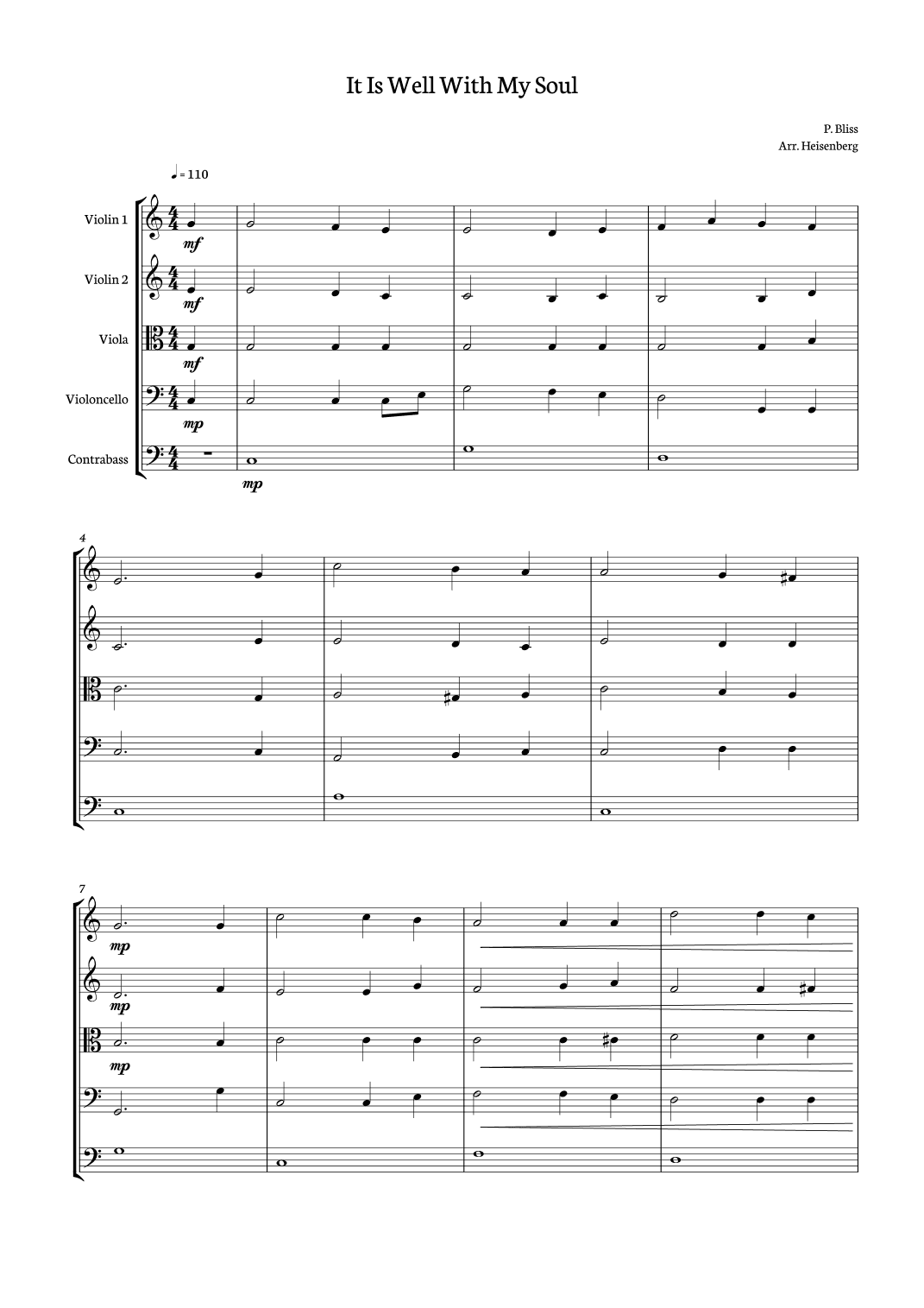 It Is Well With My Soul - P. Bliss for String Quintet (arr. Heisenberg)