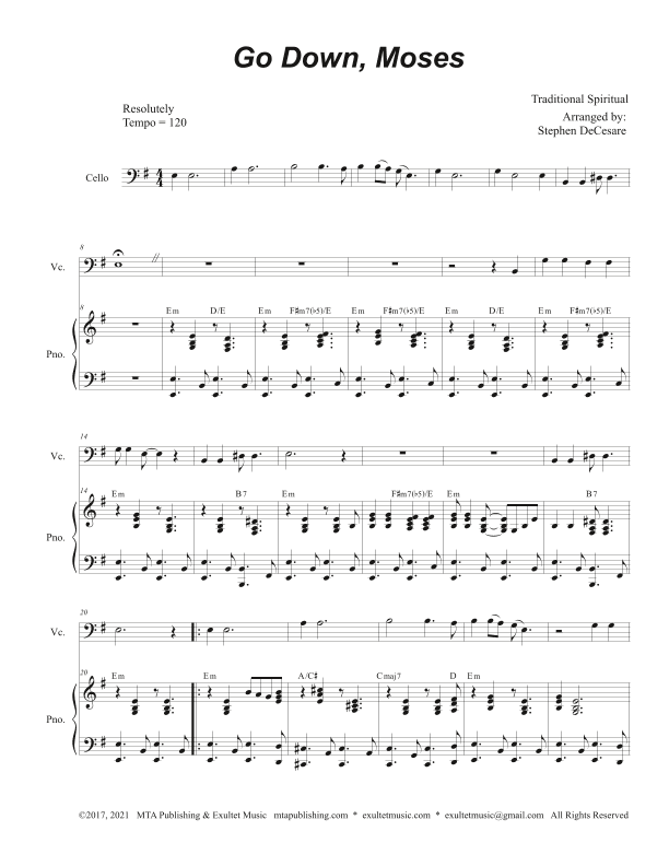 Go Down, Moses (Cello solo and Piano) (arr. Stephen DeCesare)