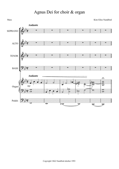 "Agnus Dei" for mixed choir & organ