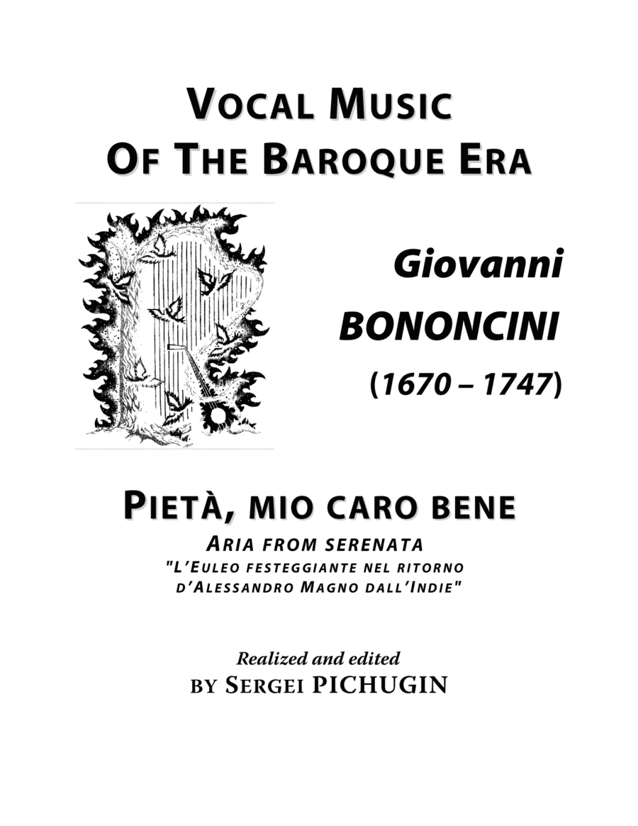 BONONCINI Giovanni: Pieta, mio caro bene, aria from the serenata, arranged for Voice and Piano (F sh (arr. Sergei PICHUGIN)
