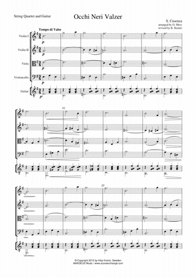 Occhi Neri Valzer / Black Eyes Italian Waltz for string quartet and guitar (arr. K. Krantz)
