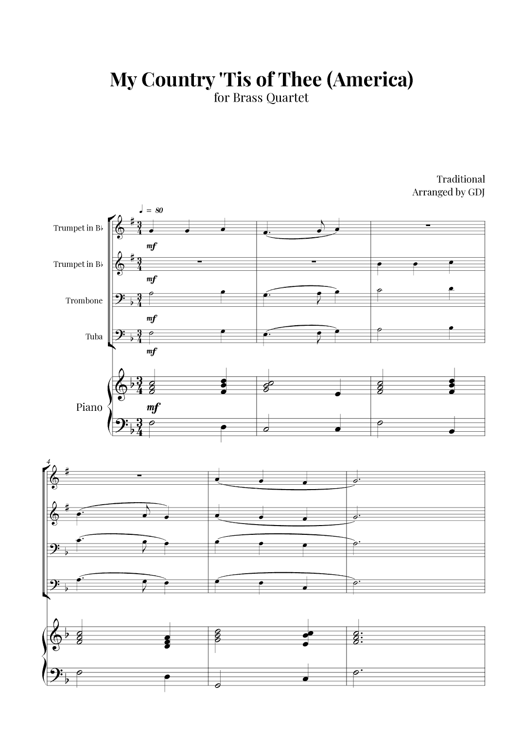 My Country 'Tis of Thee (America) (arr. GDJ)