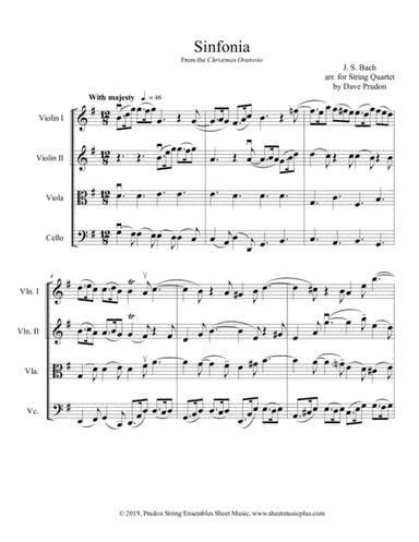 Christmas Oratorio (Sinfonia) for String Quartet (arr. Dave Prudon)