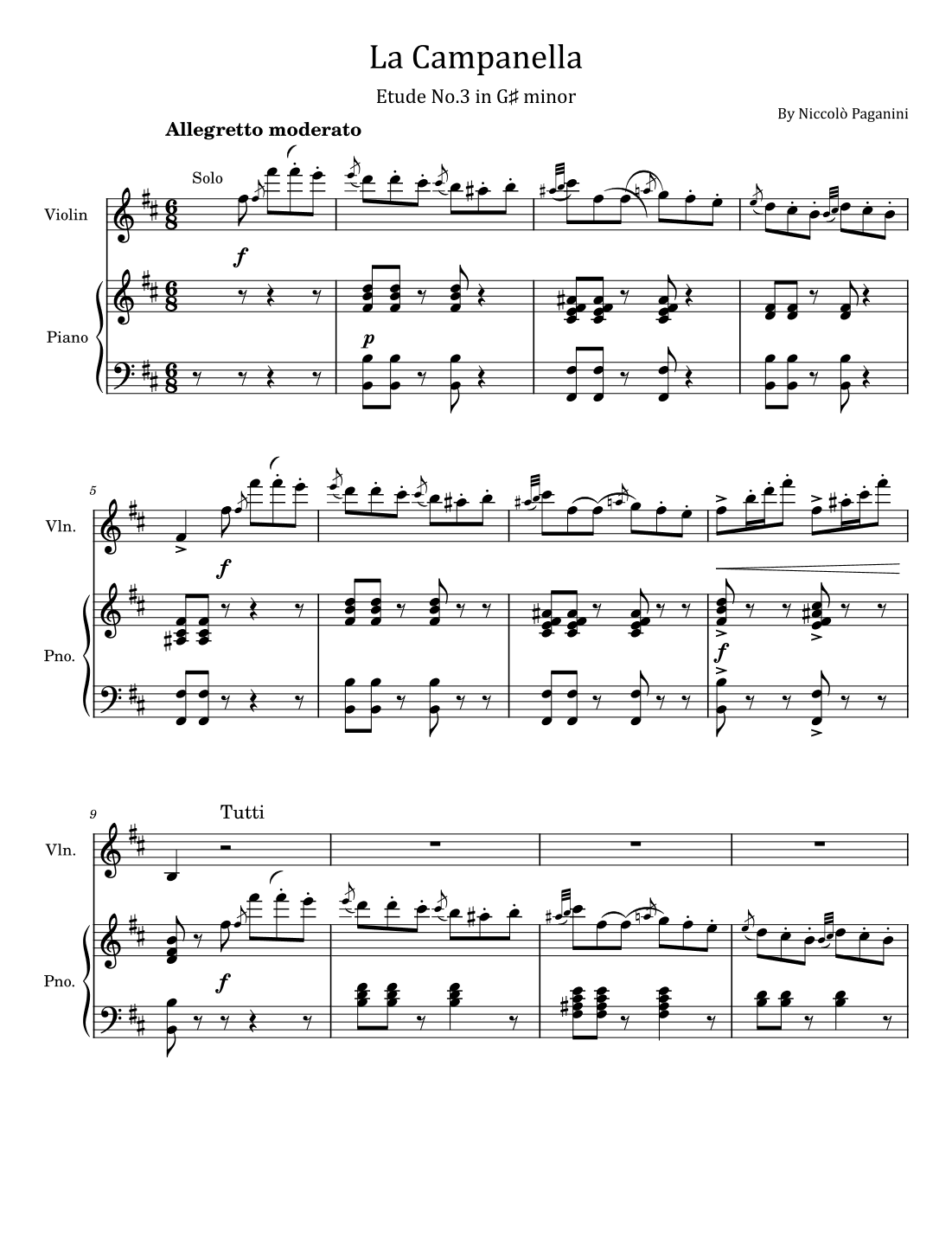 La Campanella - Etude No.3 in G# minor - For Violin and Piano (arr. poon)