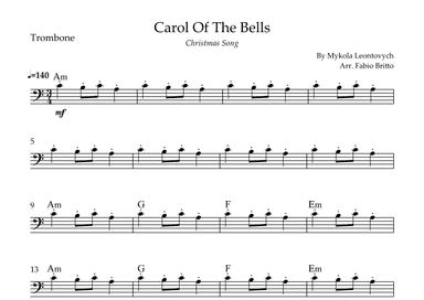 Carol Of The Bells (Christmas Song) for Trombone Solo with Chords (arr. Fabio Britto)