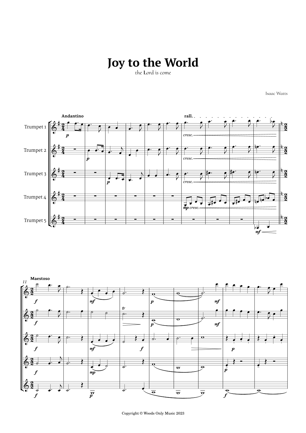 Joy to the World by for Trumpet Quintet (arr. Ander)