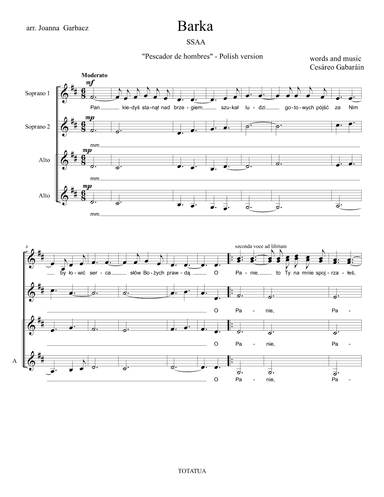 Barka (Polish version Pescador de hombres) (arr. Joanna Garbacz)