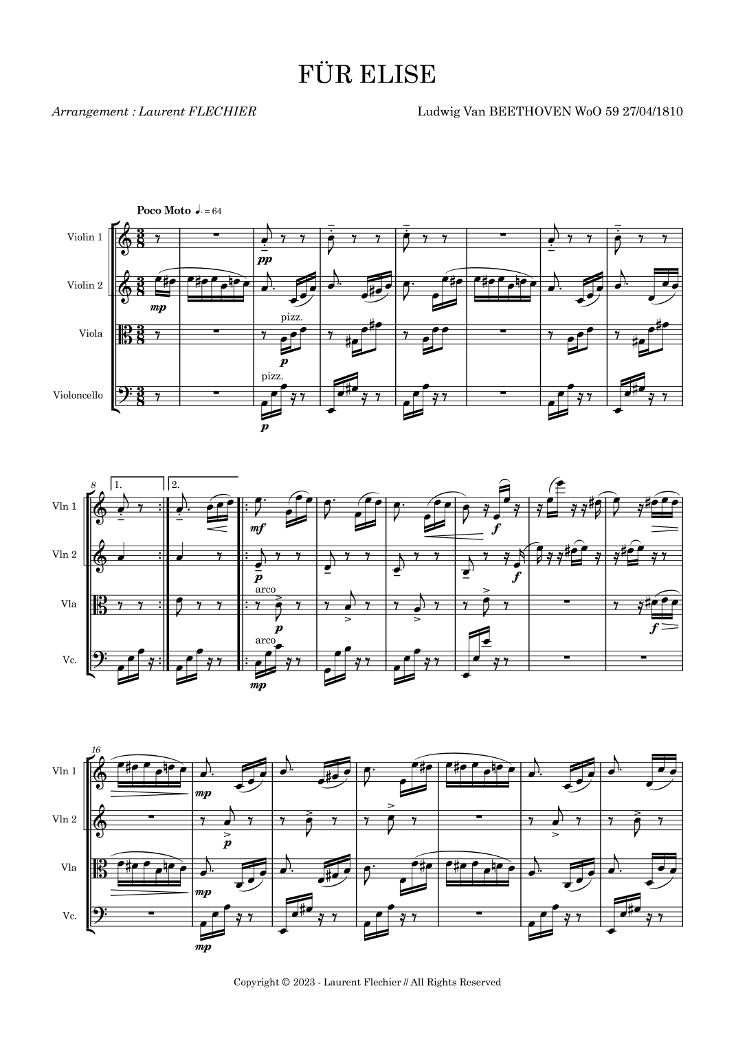 FÜR ELISE For String Quartet (arr. FLECHIER Laurent)