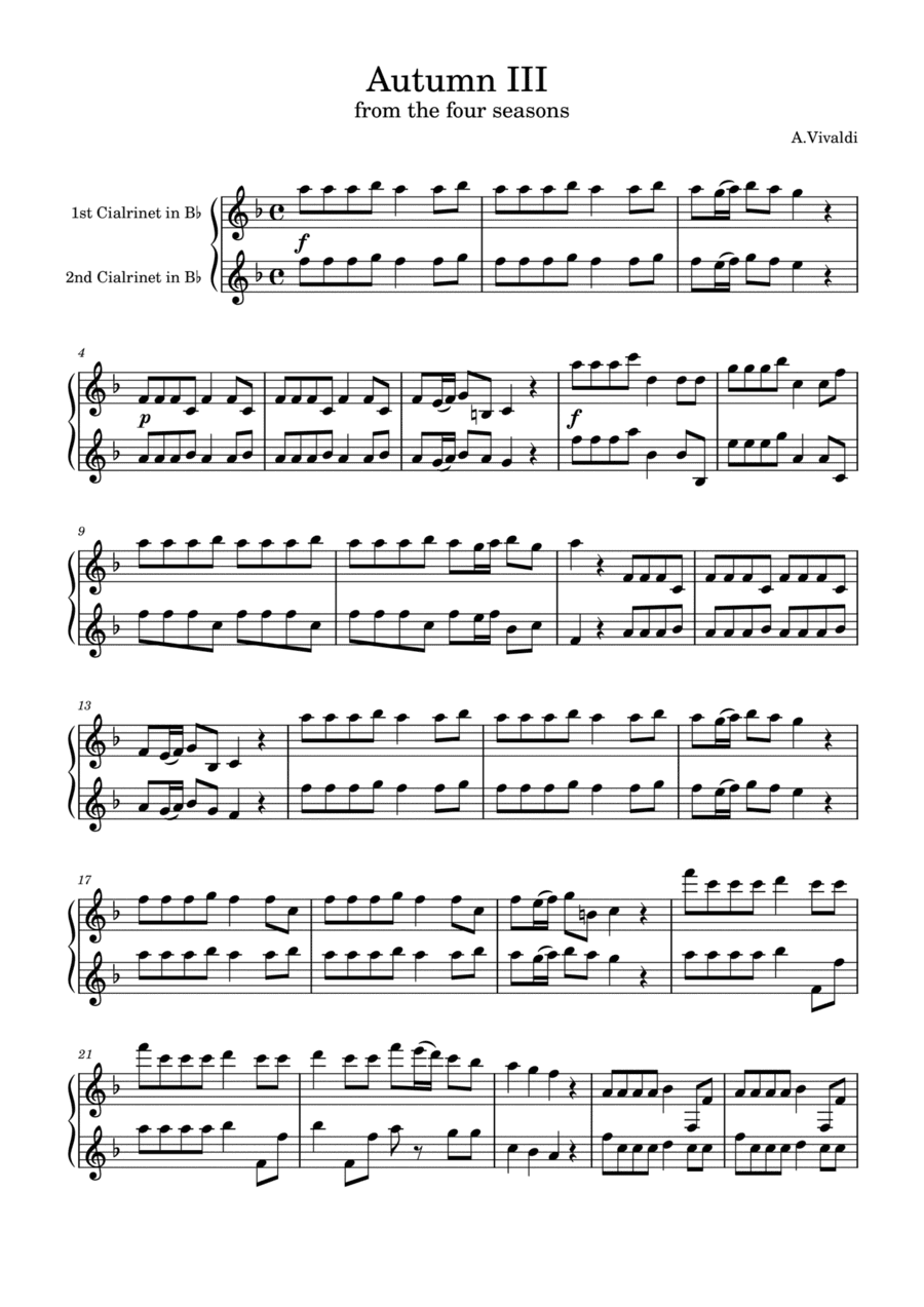 A.Vivaldi: Autumn from the four seasons for two clarinets (arr. Saho Omukai)