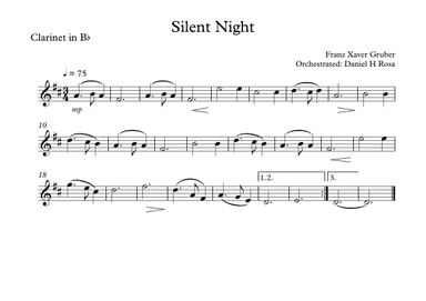 Silent Night - Christmas Carol - Bb Clarinet (arr. Daniel H Rosa)