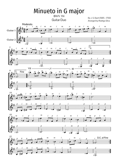 J. S. Bach- Minuet in G major for Duo Guitar. PDF (arr. Rodrigo Silva)