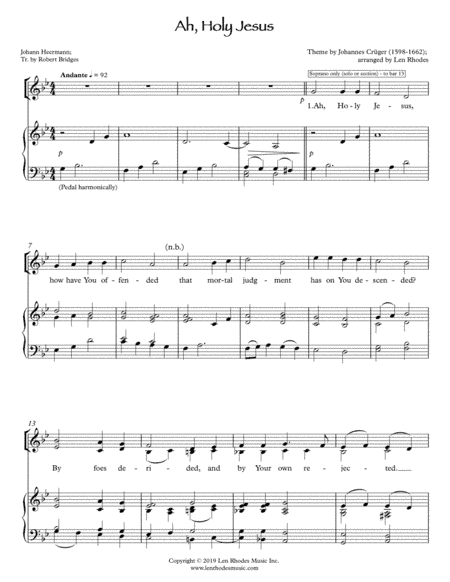 Ah, Holy Jesus - for SATB Choir and Piano (arr. Len Rhodes)