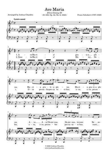 Ave Maria by Schubert (Piano & Voice Parts in Latin) (arr. Joshua Chandra)
